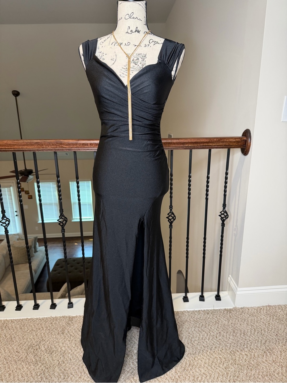 Fashion Nova Elegant Black V-Neck Prom Gown with Front Slit